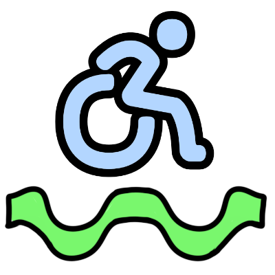 an active wheelchair symbol above a wavy green line